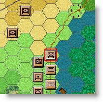 Travel Mode and Reachable Hexes The next unit we are going to move is the third infantry battalion, the one on the road with the white strip shown on the map 2d icon.