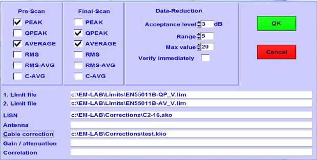 Detector selection Detectors can be defined via a scan-table or manually in the Detector-selection-menu.