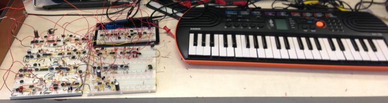 Figure 41: Completed Breadboard Project and Keyboard. Notice that the breadboard is a tangle of wires that is hard to use or keep from breaking.