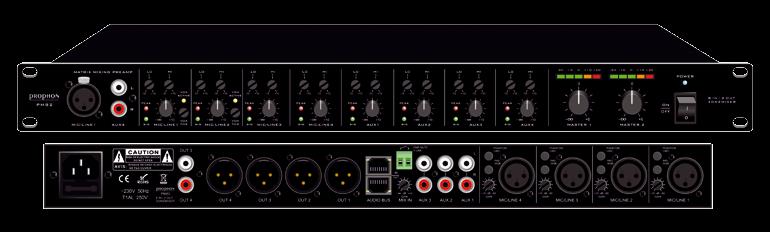 The mixer can be used in a variaty of ways with up to six line input, or two microphone in and four line in, with seperate input gain control on all inputs.