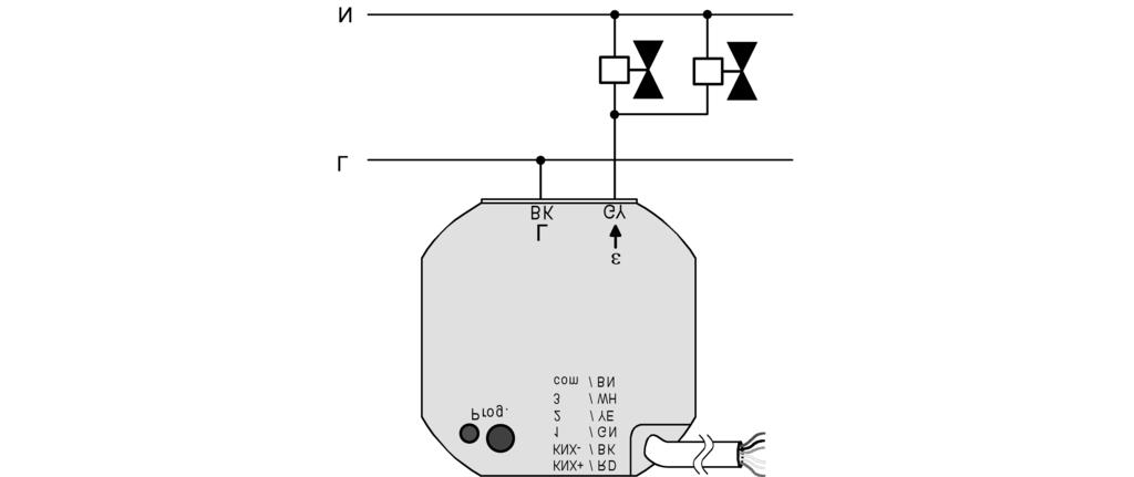 Figure 4: Connection of the mains voltage and the load o Connect the device to KNX. For this, use a KNX connection terminal.