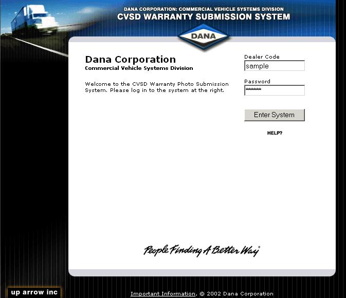 Signing onto the Website: 3. Open the CVSD Warranty website; http:\\www.danacvsdwarranty.com Important: First Time Sign-On Users Must Establish a Unique Password! 4.