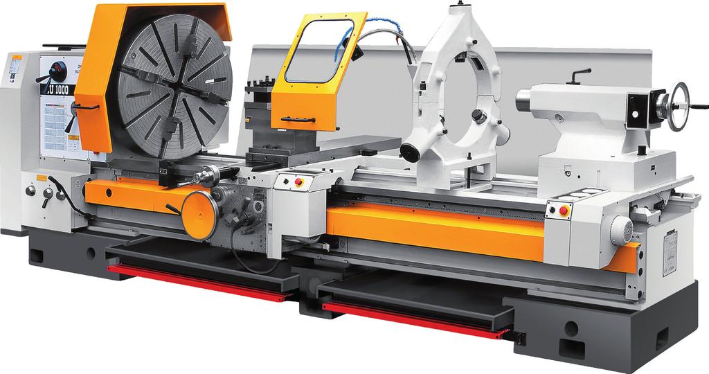 Industrial lathes - piping HU 1250 Center height 625 mm Swing over bed 1320 mm Swing over cross slide 940 mm Swing in gap 1500 mm Width of bed 700 mm Distance between centers 1500-10000 mm Taper of