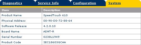 important system information of the Speed- Touch : Connections Click this link to view the Connections page.