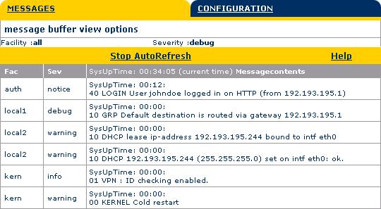 3 The SpeedTouch 610 Web Interface Syslog Click this link to display the Syslog page.