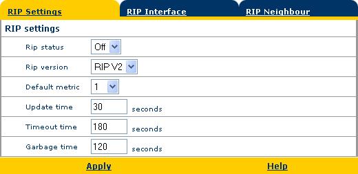 3 The SpeedTouch 610 Web Interface RIP Click this link to display the Routing Information Protocol (RIP) page.
