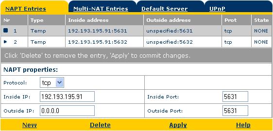 3 The SpeedTouch 610 Web Interface NAPT Click this link to display the Network Address and Port Translation (NAPT) page.