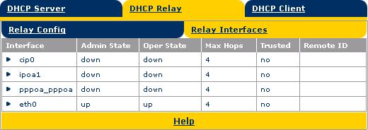 Click the DHCP Relay tab to view the DHCP Relay pages.