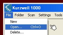 From the top menu, choose Scan, then -> Start New Scan Q. How do I read a previously-saved document using Kurzweil 1000? A.