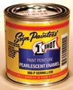 Famous 1-Shot Enamels are for interior or exterior use on metal, glass, wood or masonite. Thin them with 1 Shot Reducers, turpentine, or other thinners.