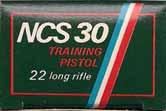 LA NOUVELLE CARTOUCHERIE DE SURVILLIERS N.C.S. Issues. LR-4.22 LONG RIFLE. "NCS 30 TRAINING". Green box with white, red and blue printing. Large, one-piece box with end flaps.