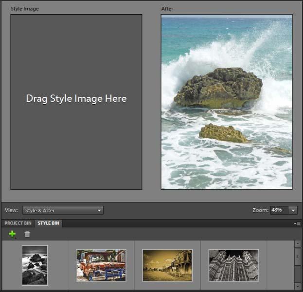 Click Style Match in the Photomerge panel. The Style Image and the After image opens in the document workspace, with the Style Bin below (Figure 15). 5.