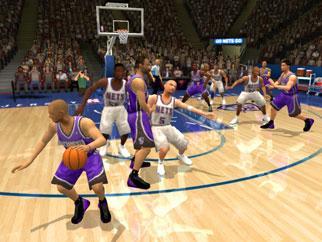 Sports Games: The Look Screen shot from NBA Live 2004. For the first time, EA Sports went for a five player team motion capture, to grab all players activities at once.