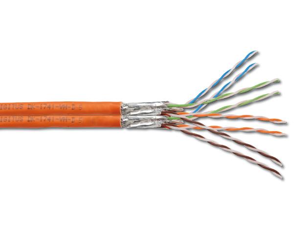 DIGITUS CAT 7 twisted pair installation cable 2x 4x2xAWG23 S-FTP CAT 7 1000 MHz LSZH installation cable For installation of cable lines of class F, 1000 MHz.