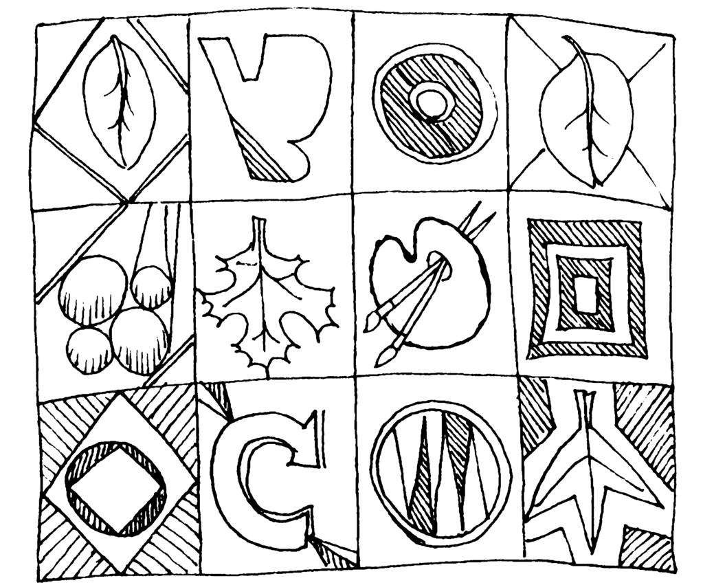 Signs and Symbols Making a Quilt Materials: 9" x 12" white paper construction paper in assorted colors scissors glue bulletin-board paper Select a symbol for a quilt block.