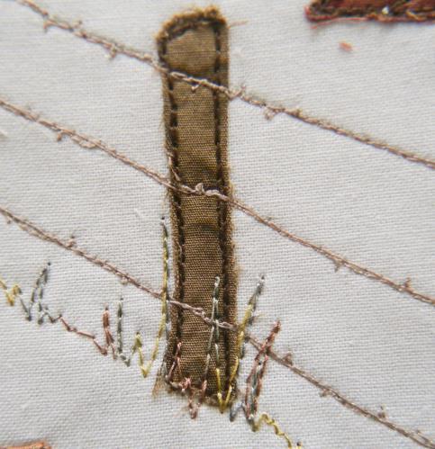) Time to change your thread again. Sorry this pattern needs a lot of thread changing! You want to add in the tufty bits of grass around the fence line.