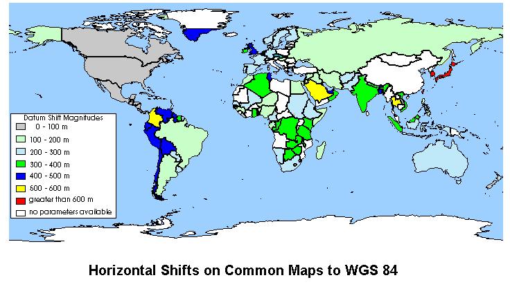 miles. Because WGS 84 is so important today, a map of the difference between it and common local datums has been generated.