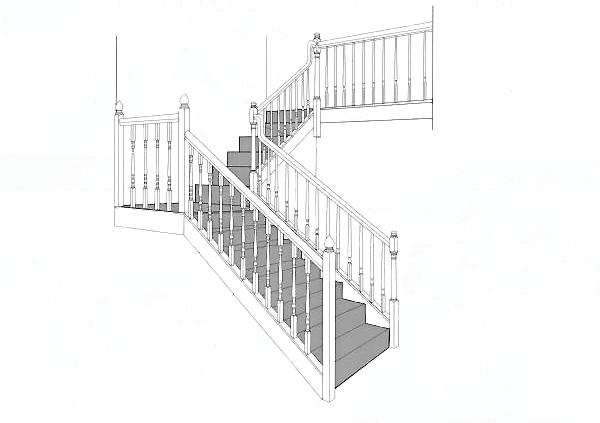 Stair Systems POST-TO-POST (PTP): A balustrade system where handrail is cut and attached between square top newels.