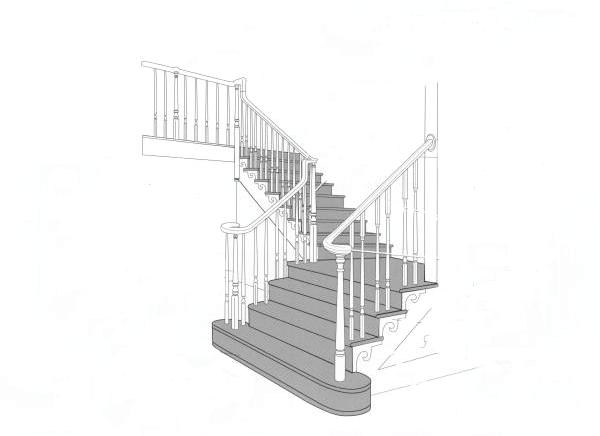 Stair Systems OVER-THE-POST (OTP): A balustrade system which utilizes fittings to go over newels for an unbroken, continuous handrail.