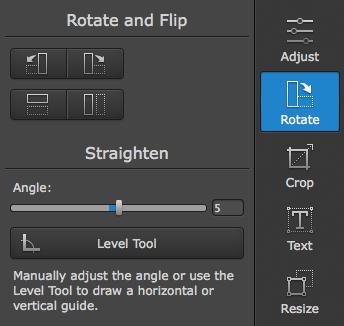 Rotating and Flipping Images The Rotate and Flip tab allows you to flip, rotate, and straighten out images with slanted horizon levels.