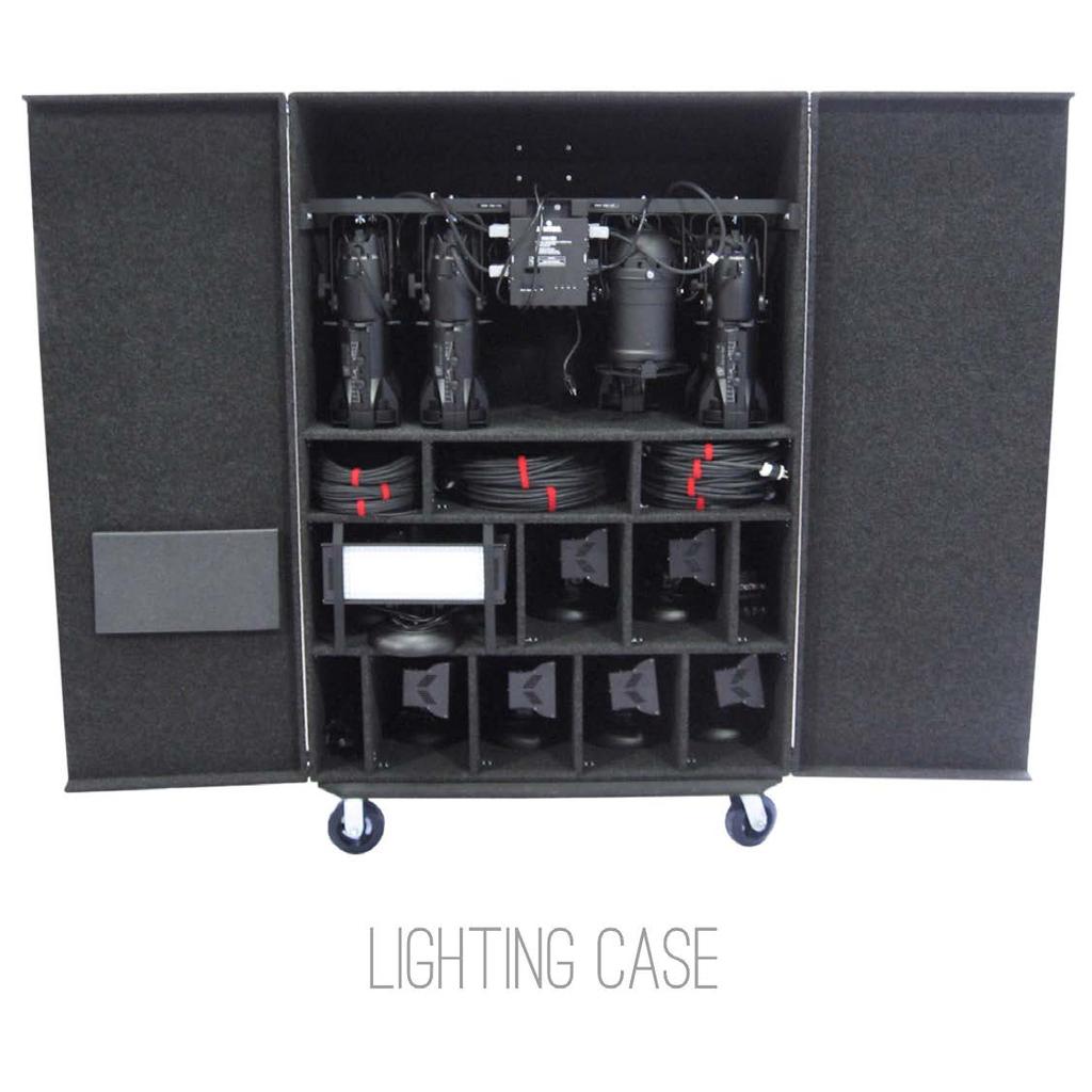 LIGHTING CASE This case is a roadie s dream - everything they need for setting up your lighting rig in the same case. This case can be customized to accomodate all lighting products and needs.