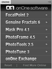You can open PhotoTools, the batch dialog or apply your saved presets, including your last used settings directly from this menu. The onone menu is available in Photoshop CS2 and CS3.