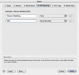 70. Using PhotoTools Home > Using PhotoTools > Batch Processing > File Naming Tab File Naming Tab The file naming tab allows you to determine the name of new files created through batch processing.