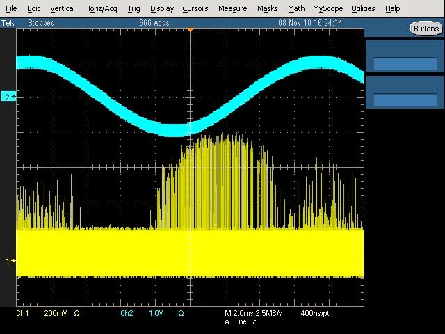 The signals were successively measured and stored by PRPD method during the 1,000 cycles. The CH3 at the top of the figure is the synchronous signals with applied voltage of 60 Hz.