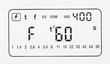 time and aim meter at the various areas in your subject o In the left digital display, there appears the first measured aperture (f/stop). It will stay on in the display as reference value (e.g. a neutral gray card) during the entire measuring operation.