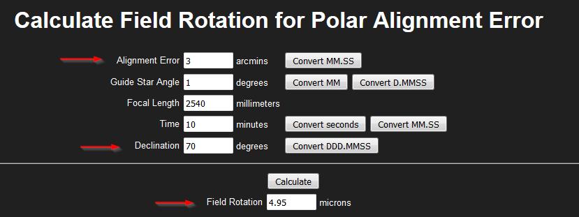 Polar Alignment Calculator Field