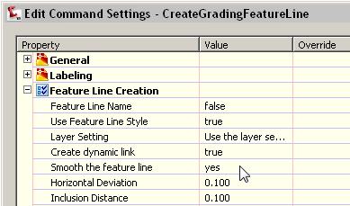 Figure 4: Command setting to smooth corridor feature lines for grading Duplicate and Crossing Feature Lines Feature lines in the same site can only have one elevation at a crossing point.