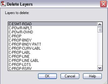 2 Select the drawing objects on the layers that you want to delete, or use the Name option to select the layers from the Delete Layers dialog box as shown in figure 11.