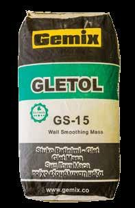 5 mm Thinner: Water 20-25% Package: 25kg GLETOL Gletol is a fine stucco for interior wall surfaces. It is used to flatten the surfaces from concrete and mortar.