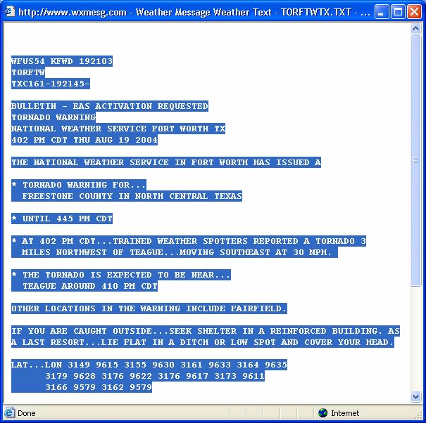 Weather Message Text parsing capability Intelligently filters text messages from hundreds of