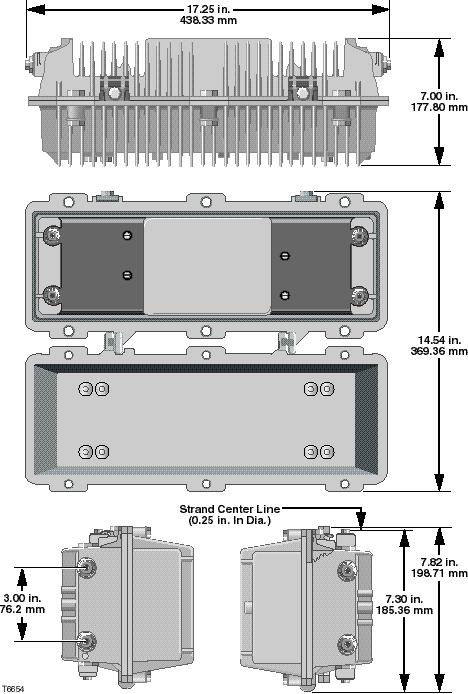 Before You Begin, Continued Measurements The diagram below shows dimensions, in inches and millimeters, of the system amplifier housing with a standard