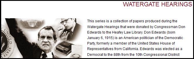 Watergate hearings Typed, one-sided leaves in