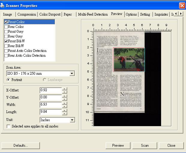 4.7 The Preview Tab The Preview tab allows you to preview (a low-resolution scan) your image before final scan. This preview image lets you allocate your scan area.