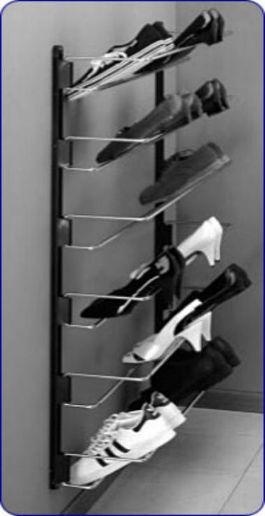 Accessories > Wardrobe Tie Rail - Chrome finish - 360mm long ATRCH Chrome finish tie rail 425mm Shown with ASRR rails Shoe Rack System - Shoe racks adjust from 480mm - 750mm wide - Racks can