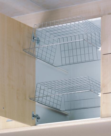 Accessories > Storage Full Extension Baskets - Heavy grade chrome basket simply 'snaps' onto full extension runners - Suitable for 18mm or 15mm carcase - Baskets are 140mm high.
