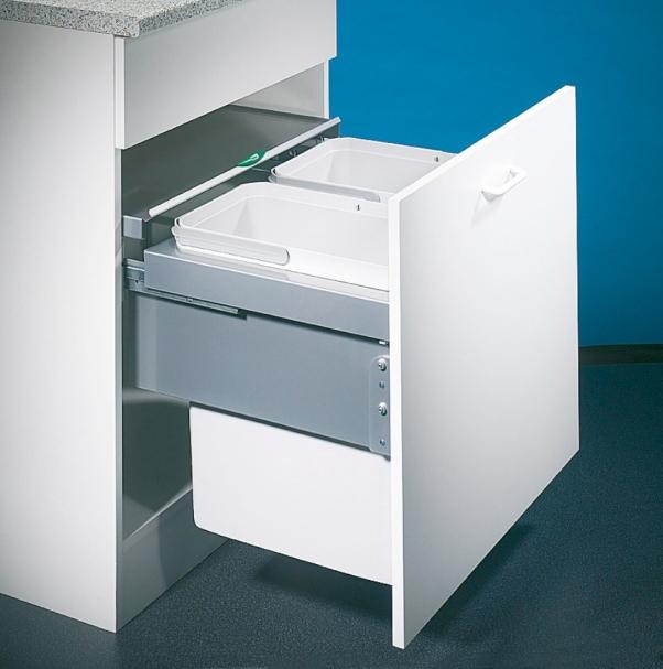 Accessories > Waste Bins ABN6 shown Bins to suit 450mm, 500mm or 600mm Unit - Full extension runners with soft close built in - Simple installation with