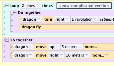 Step 3: Anima)on To move the dragon to Cinderella first drag in a Do together and then two move commands.