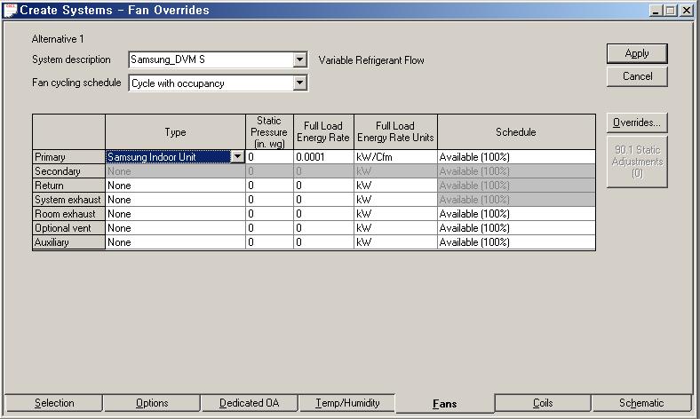 4. System ing Air cooled DVM S 5) Select "Fans tab from Create Systems window, and select the target system name from System description drop-down list.