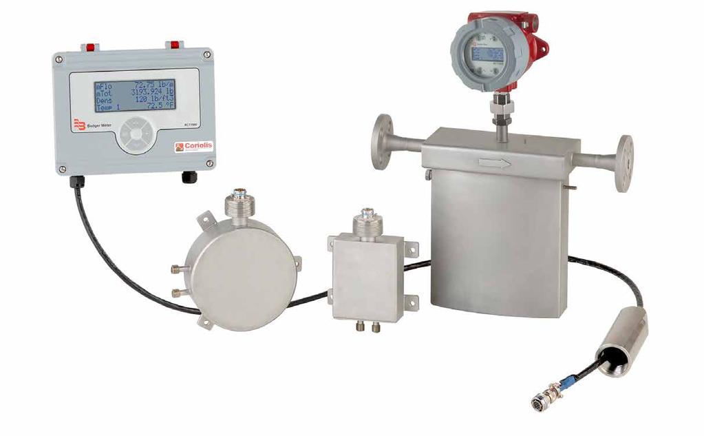 For fluids consisting of two liquids or a liquid with suspended solids, the RCT1000 Coriolis system can derive the concentration and mass Specifications of each fluid based on the density measurement.