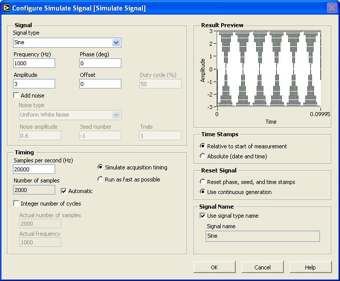 Lesson 6 Signal Processing a. Place a Simulate Signal Express VI, located on the Functions» Signal Analysis palette, on the block diagram. This Express VI creates an output signal of a specified type.