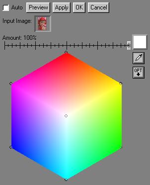 The color wheel is a hexagon with white in the center and the fully saturated colors around its perimeter.