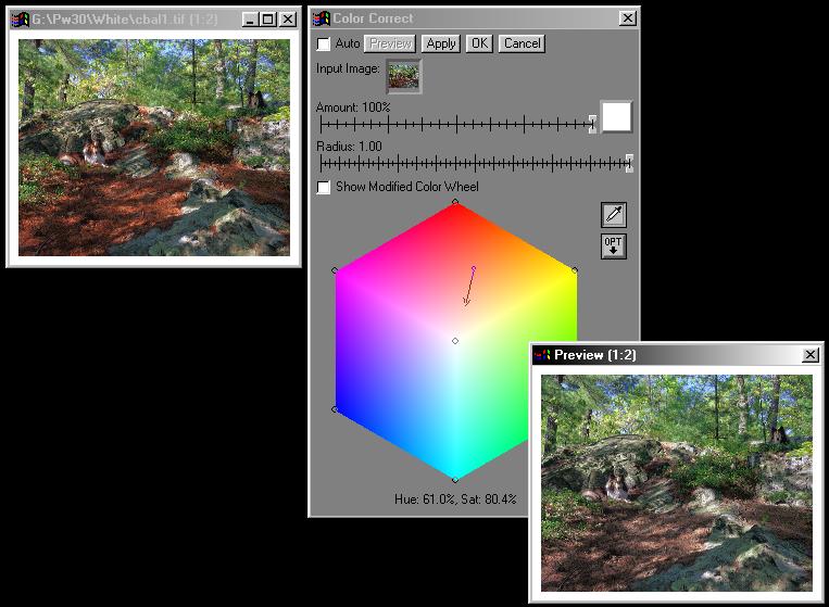 The Color Correction transformation To change the output color of a control point, just click and drag it -- this causes an arrow to grow out of the control point whose tail is the input color and