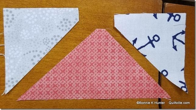 Align the left wing triangle and stitch from bottom corner back up to center. Laid out, and ready to sew.
