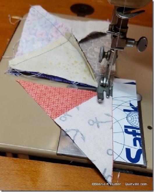 Lay pieces like this on either side of your Big Goose triangle before stitching. Notches become placement guides for alignment when stitching.