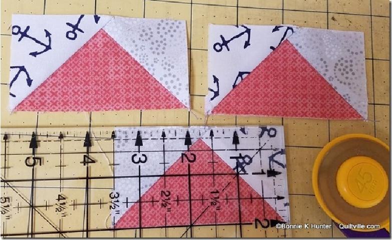 I will use the Simple Folded Corners ruler for units with odd sizes or with anything smaller than a 2 1/2'' square for the corner.
