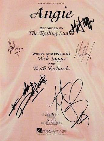 27. Framed and Signed Rolling Stones Angie Sheet Music Signed by Mick Jagger, Mick Taylor, Charlie Watts, Bill Wyman and Keith Richards 28.